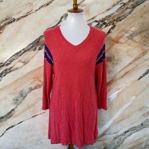 Soft Surroundings Orange Stripe Tunic Knit Sweater Popover Pullover Rayon PL